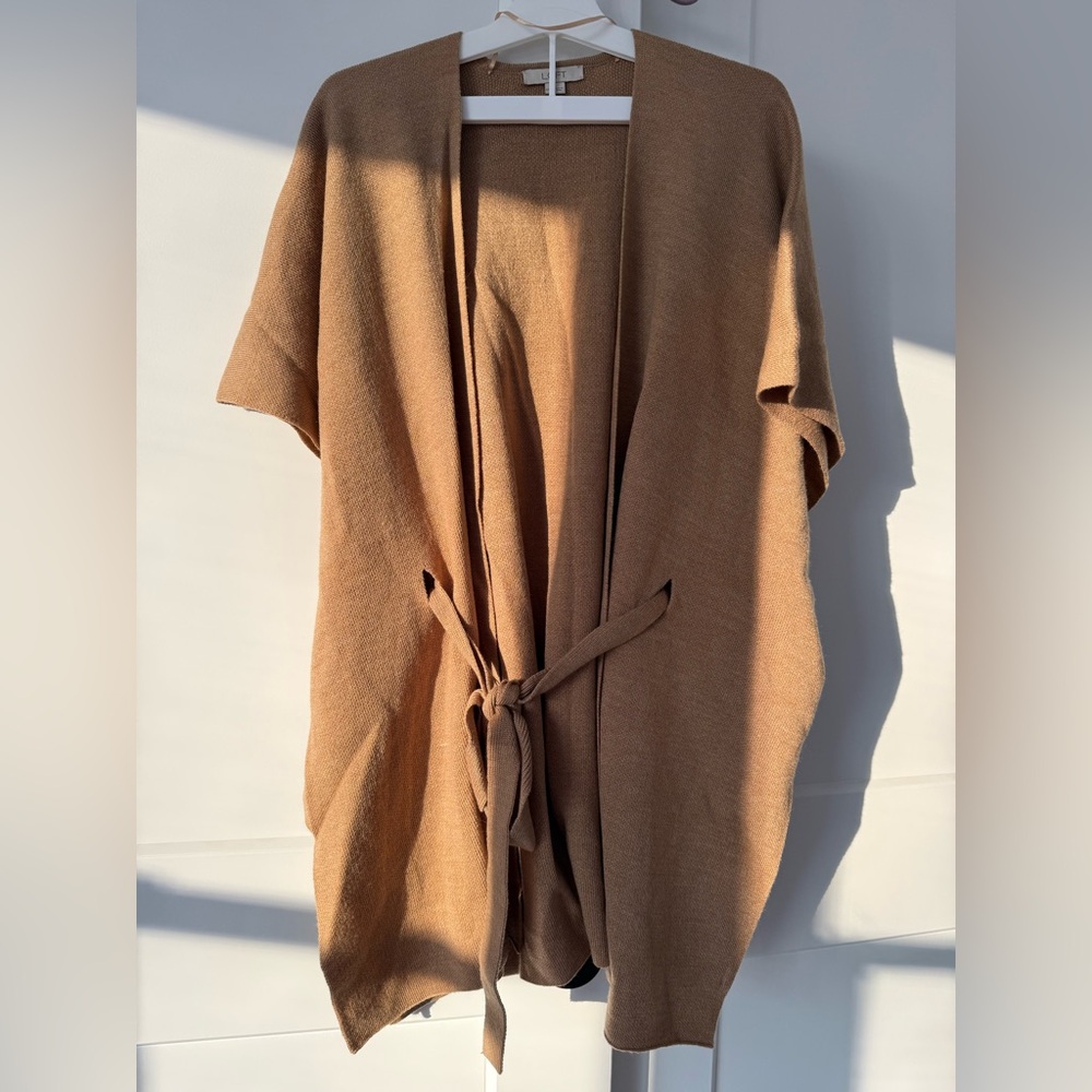 LOFT Camel Knit Cardigan with Tie